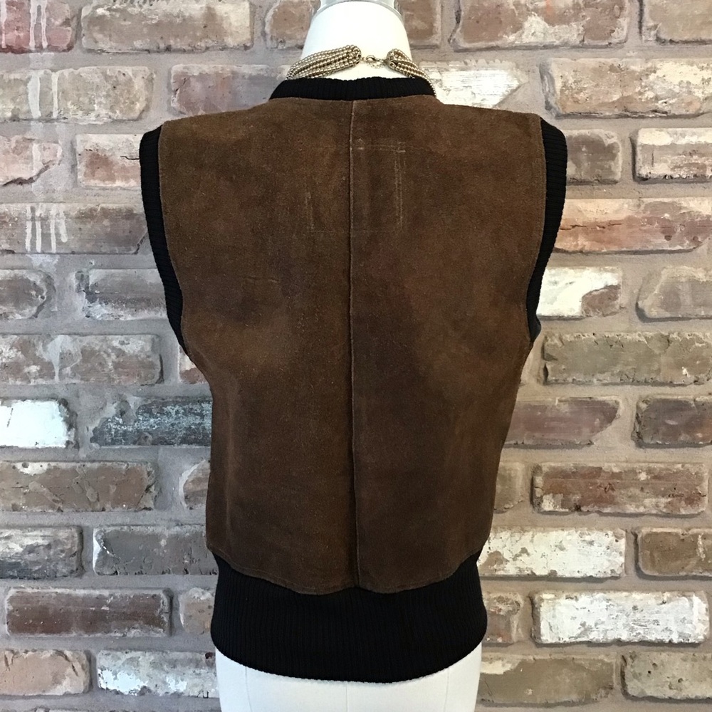 JOU JOU Women's Vintage Patchwork Brown Suede Gray Button-Up Vest L - Picture 5 of 6